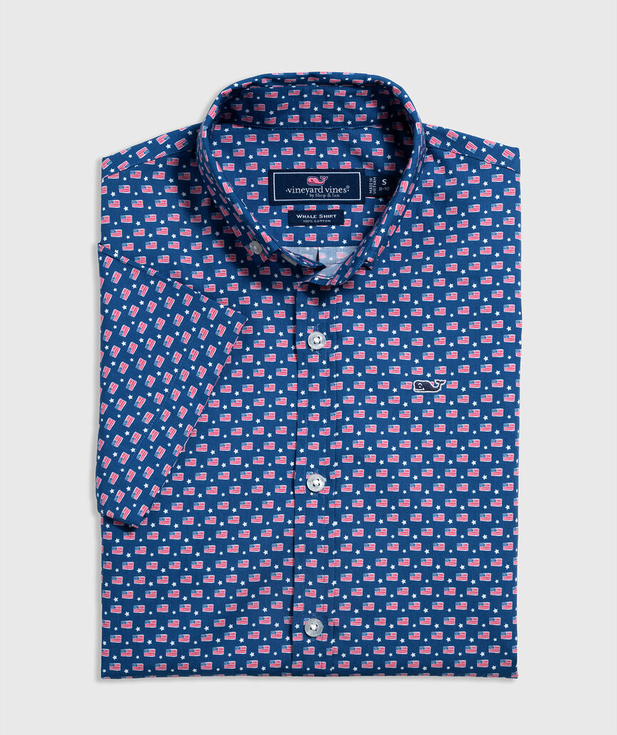 OUTLET Boys' Poplin Short-Sleeve Flags & Stars Shirt