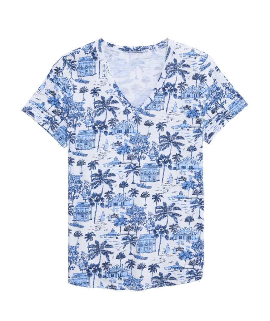OUTLET Printed Slub V-Neck Tee