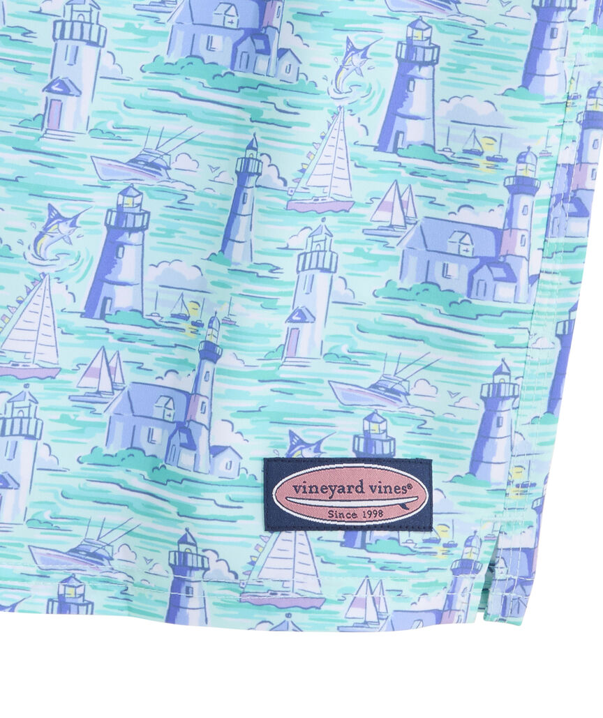 OUTLET 7 Inch Lighthouse Scene Chappy Swim Trunks
