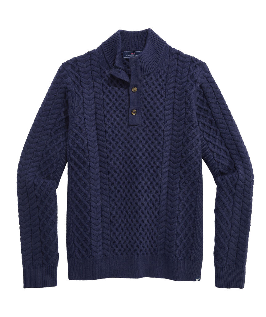 OUTLET Cable Button Mockneck Sweater