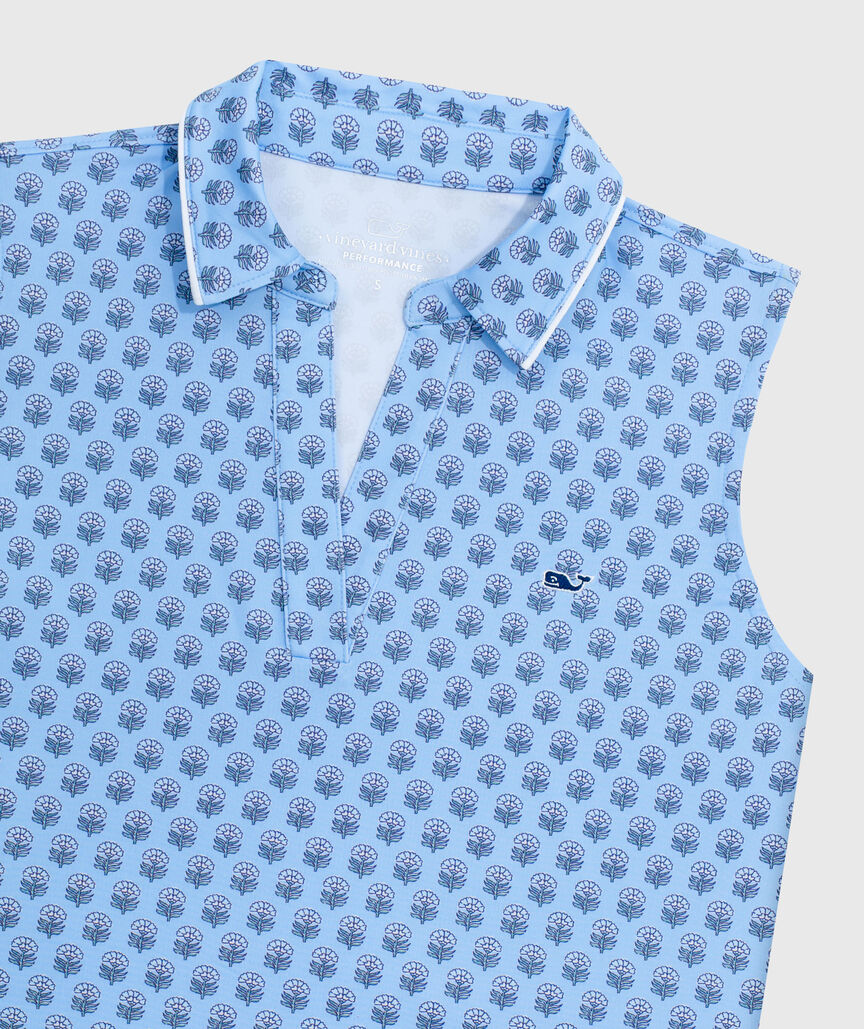 OUTLET Piped Printed Sleeveless Performance Popover Polo