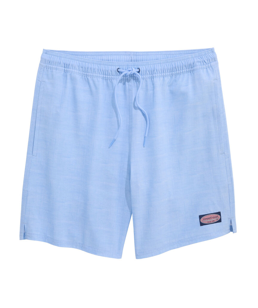 OUTLET 7 Inch Linen Texture Chappy Swim Trunks