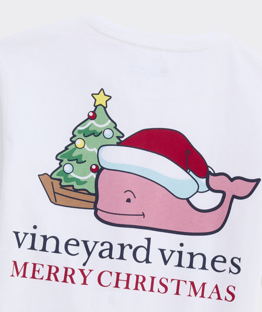 Boys' Santa Whale Tree Ornaments Long-Sleeve Pocket Tee