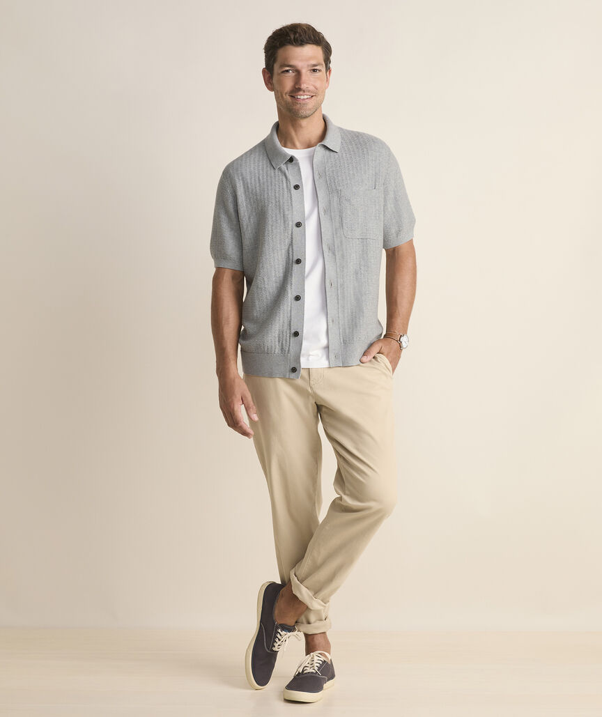 Full-Button Sweater Polo