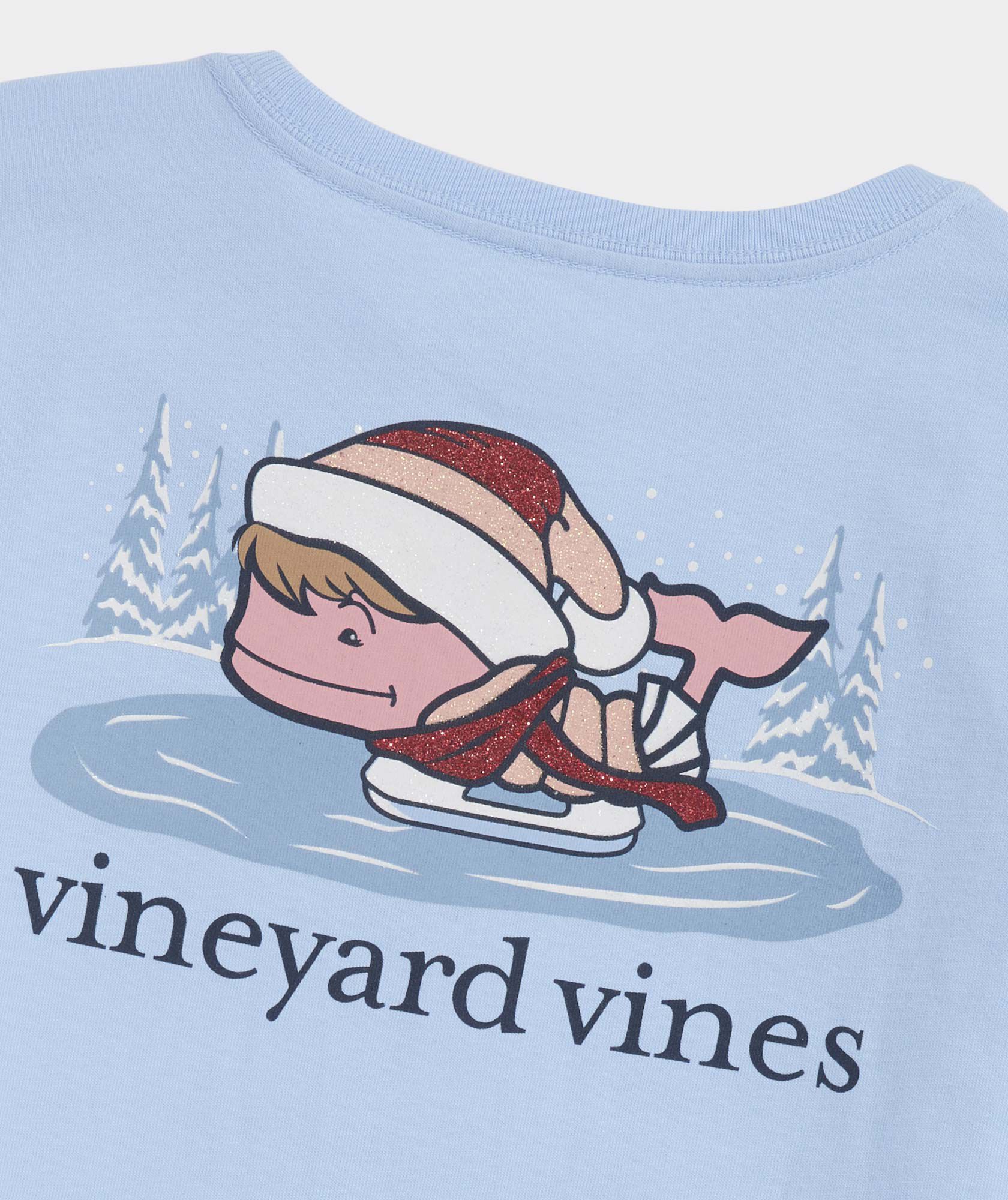 Girls' Glitter Ice Skater Whale Long-Sleeve Pocket Tee