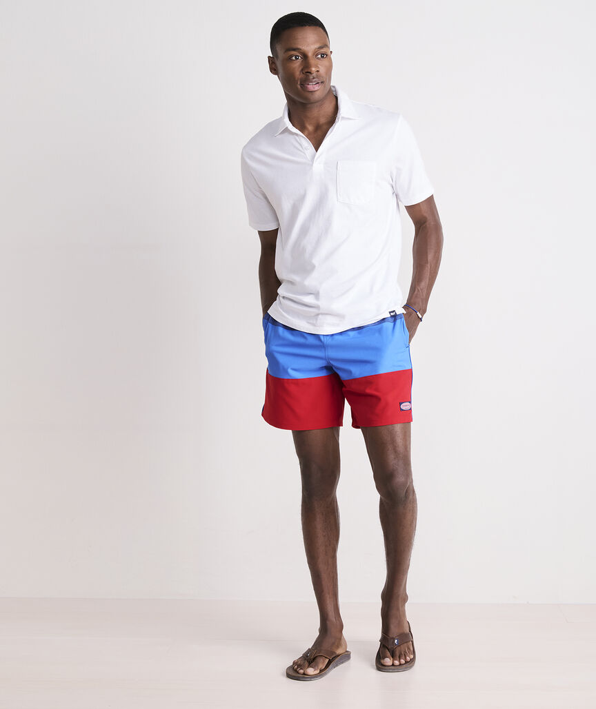 7 Inch Colorblock Piped Chappy Swim Trunks
