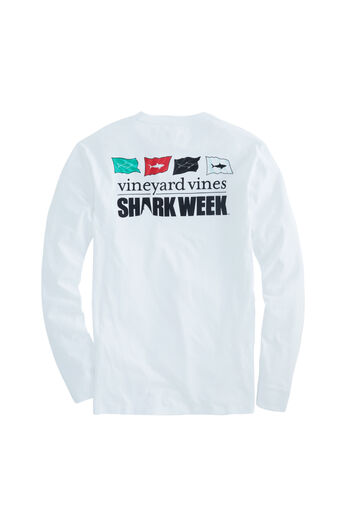 Long-Sleeve Shark Week Beach Warning Flag Pocket T-Shirt