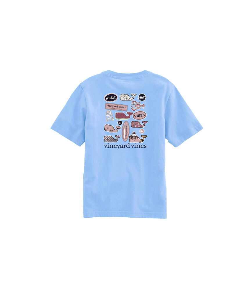 OUTLET Girls' Whale Stickers Short-Sleeve Pocket Tee