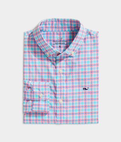 Vineyard Vines Boys On-The-Go Nylon Whale Button Down Shirt (Neon Rosa) (Size: XL)