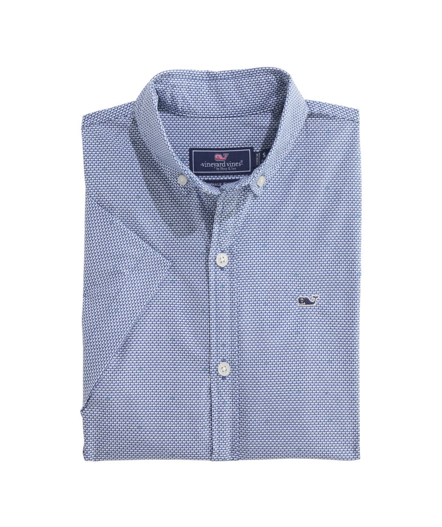 OUTLET Boys' Poplin Short-Sleeve Micro Whale Shirt