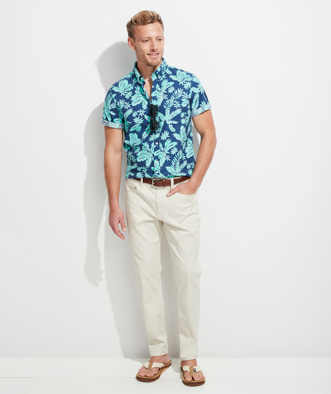 Slim Fit Tropical Leaves Murray Short-Sleeve Button-Down Shirt