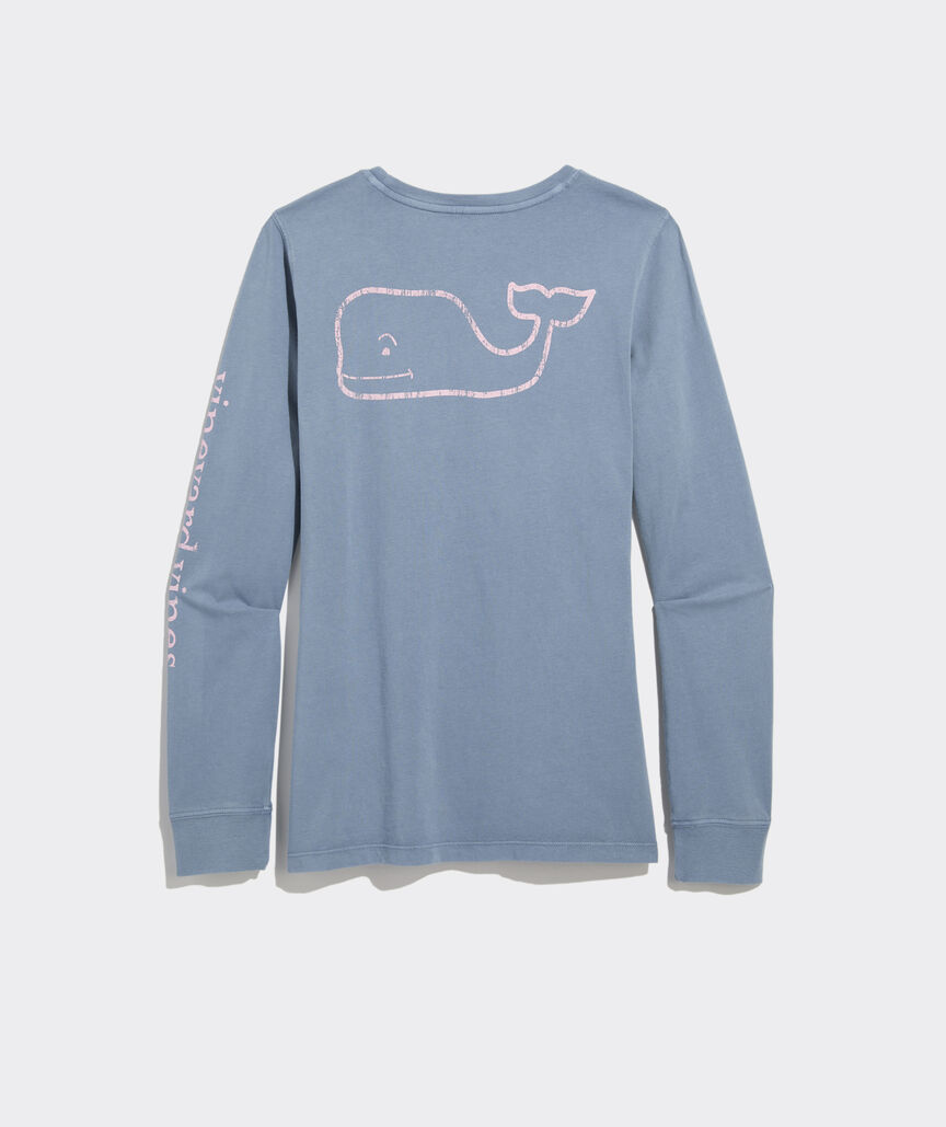 Women's Garment-Dyed Vintage Whale Long-Sleeve Pocket Tee