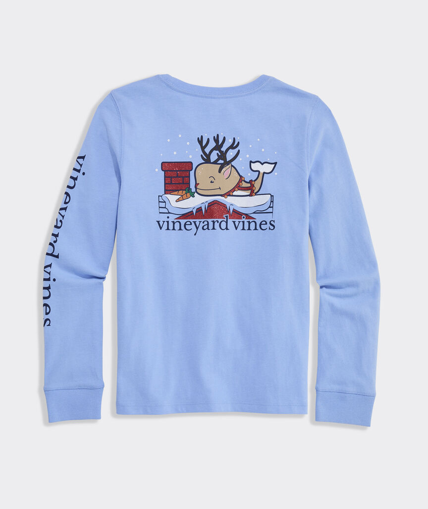 Girls' Glitter Reindeer Whale Long-Sleeve Pocket Tee