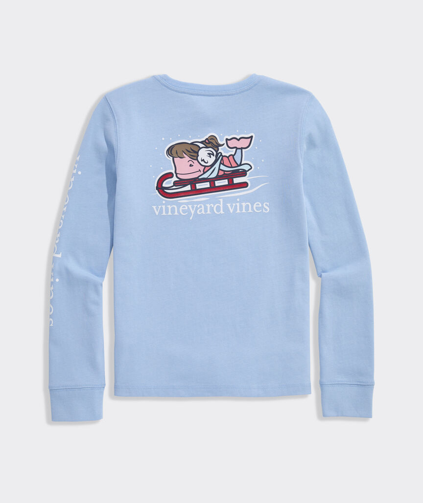 Girls' Sledding Glitter Whale Long-Sleeve Pocket Tee