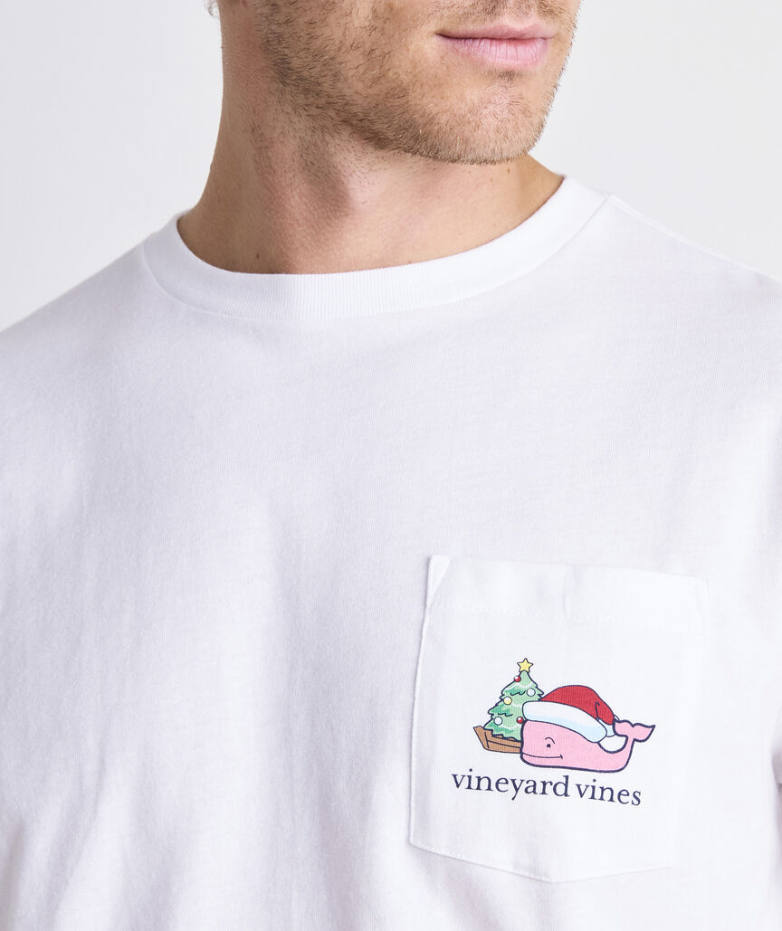 Santa Whale Tree Ornaments Long-Sleeve Pocket Tee