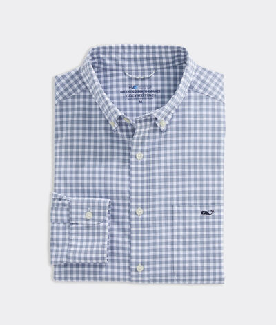 Vineyard Vines On-The-Go Nylon Gingham Shirt (Tradewinds) (Size: Large)