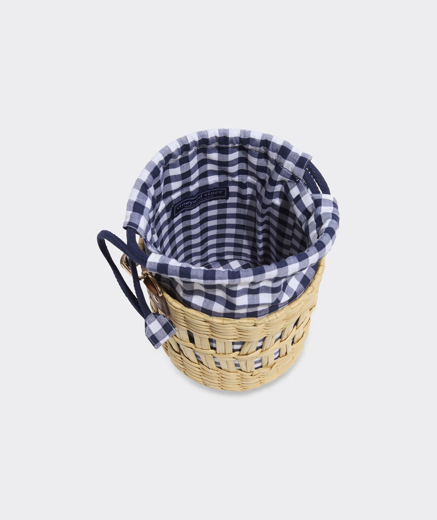 Bamboo Handle Woven Reed Bucket Bag