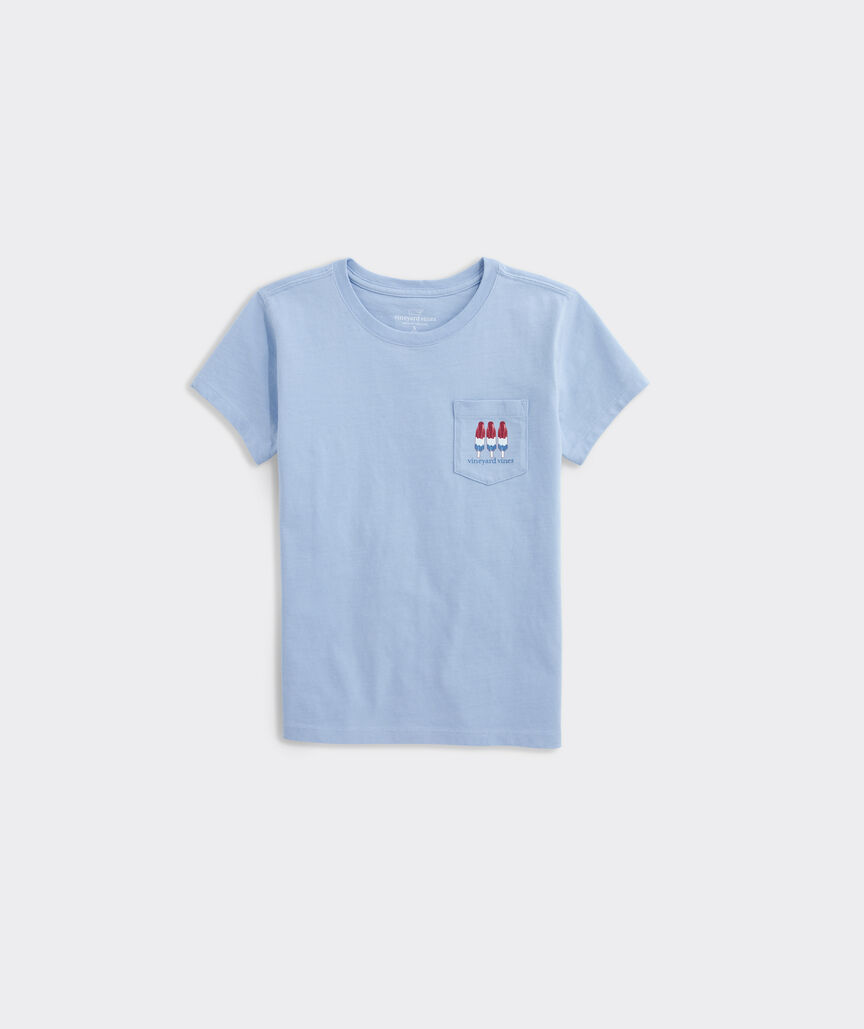 Girls' Glitter Popsicle Flag Short-Sleeve Pocket Tee