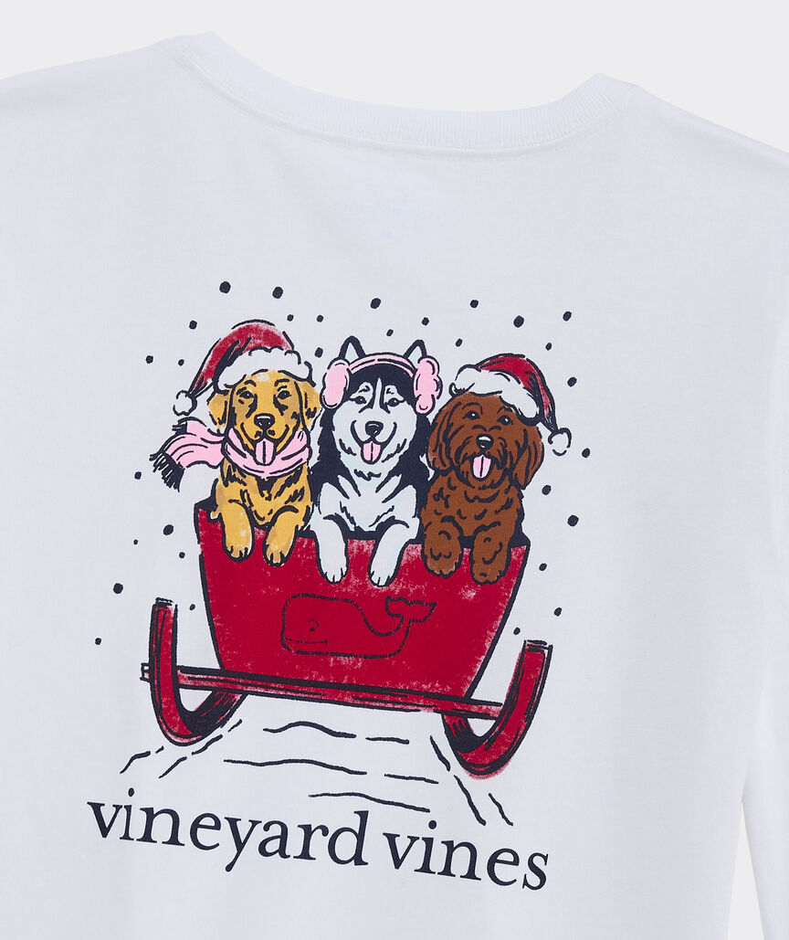 Girls' Santa Sleigh Pups Long-Sleeve Pocket Tee