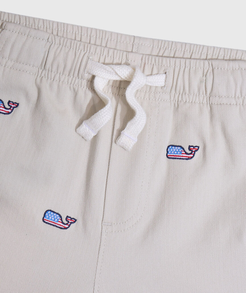 OUTLET Boys' Americana Whale Embroidered Herringbone Chino Shorts