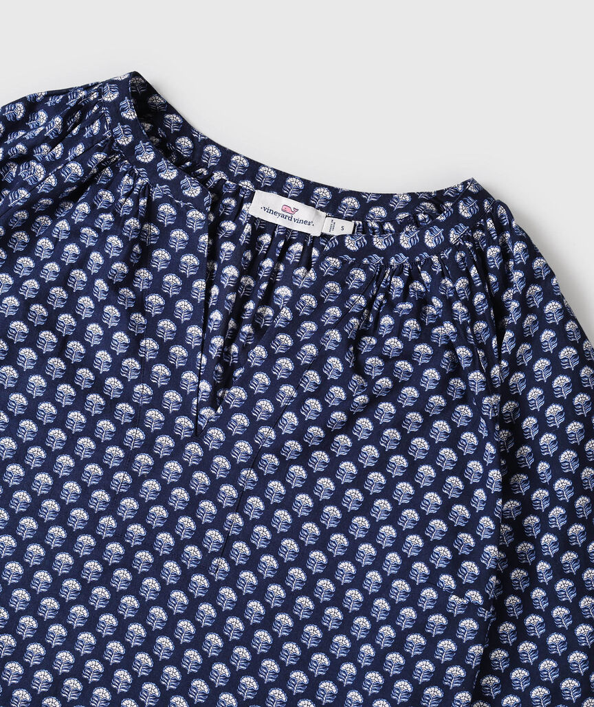 OUTLET Long-Sleeve Printed Popover Top
