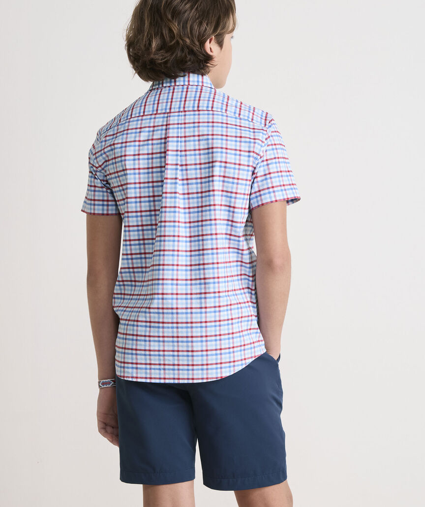 Boys' Road Town Tattersall Performance Cotton Short-Sleeve Shirt