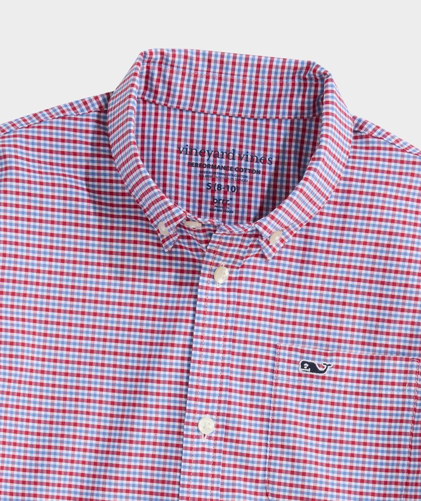 Boys' Tradewind Check Performance Cotton Short-Sleeve Shirt