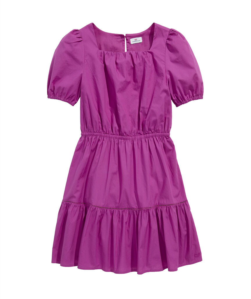 OUTLET Girls' Poplin Puff Sleeve Dress