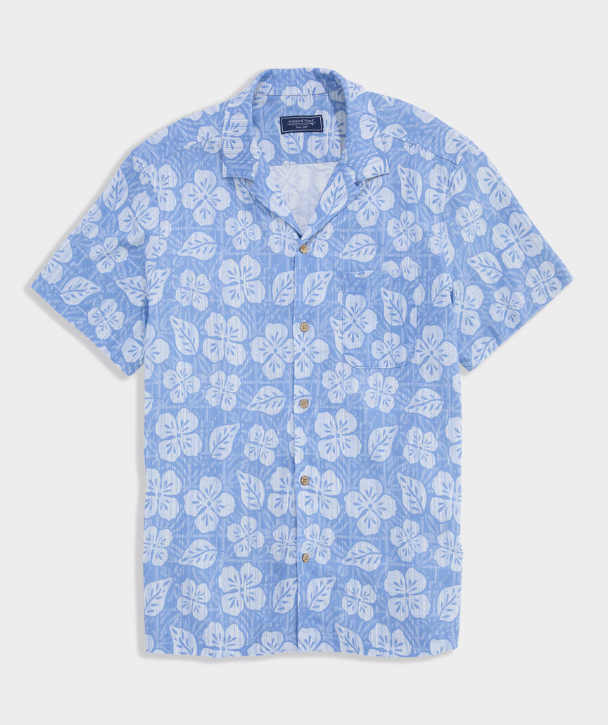Hawaiian Floral Linen Blend Short-Sleeve Cabana Shirt