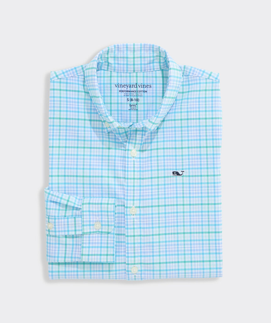 Boys' Performance Cotton Tiki Torch Plaid Shirt