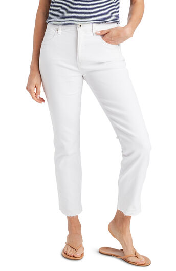 Straight Raw Hem White Jeans
