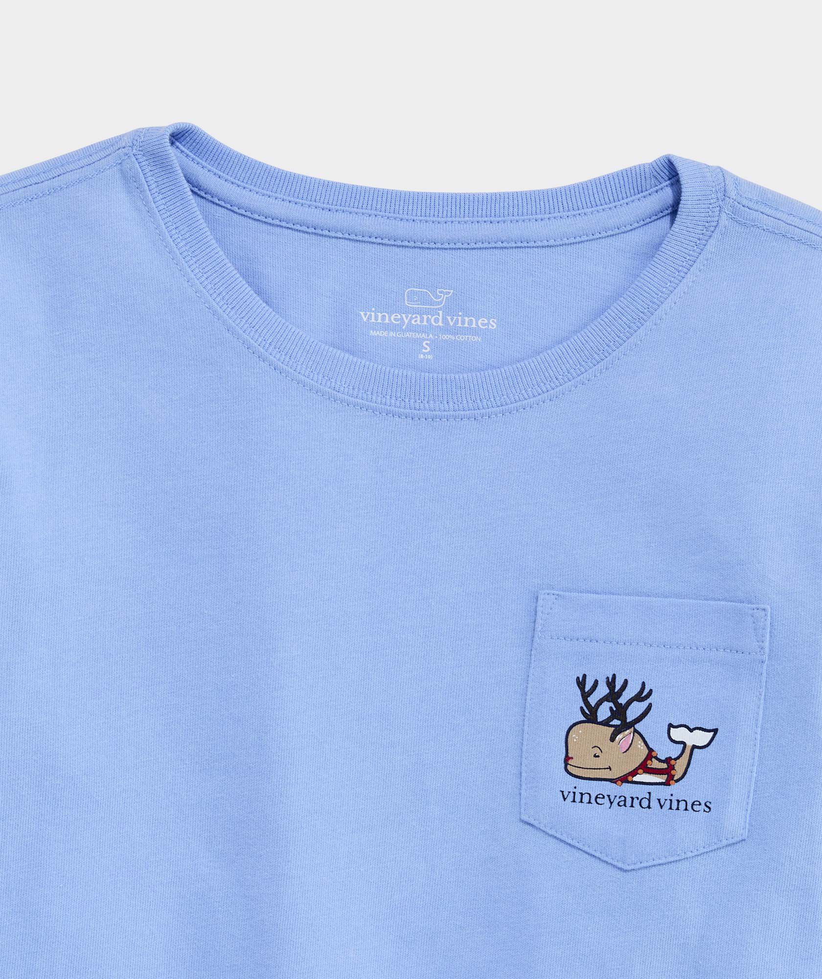 Girls' Glitter Reindeer Whale Long-Sleeve Pocket Tee