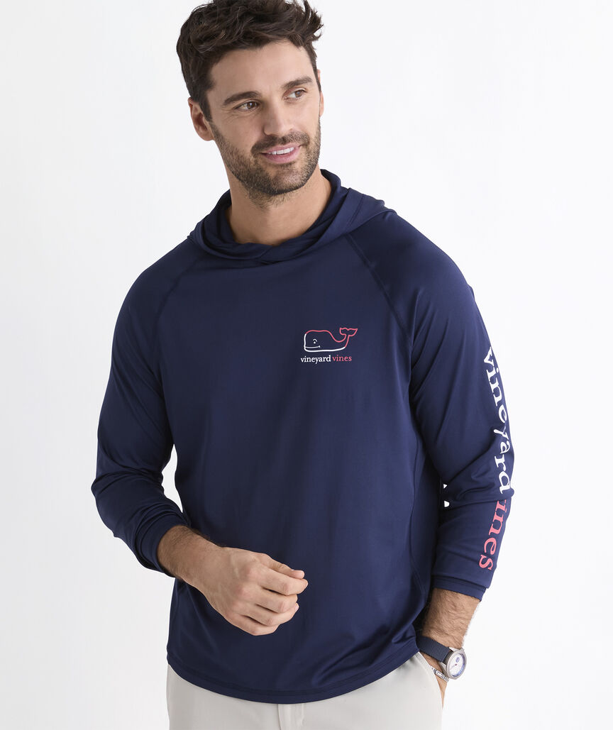 Performance Burgee Whale Long-Sleeve Harbor Hoodie Tee