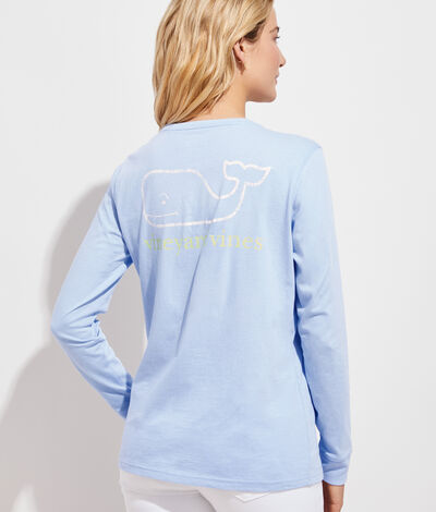 Vineyard Vines Tri-Color Vintage Whale Long-Sleeve Pocket T-Shirt (Calm Waters) (Size: Medium)