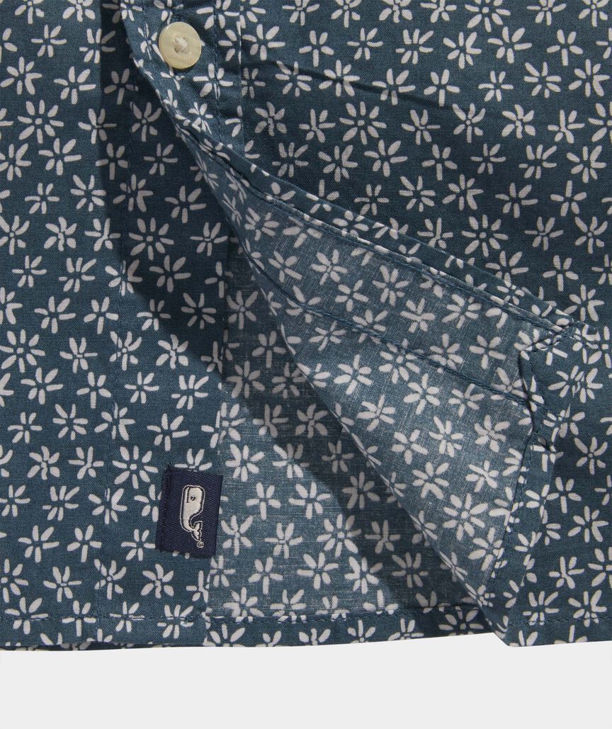 Cotton Short-Sleeve Micro Floral Shirt
