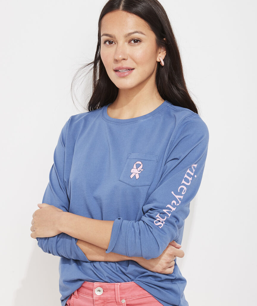 Women's Limited-Edition Breast Cancer Awareness Long-Sleeve Whale Ribbon Pocket Tee