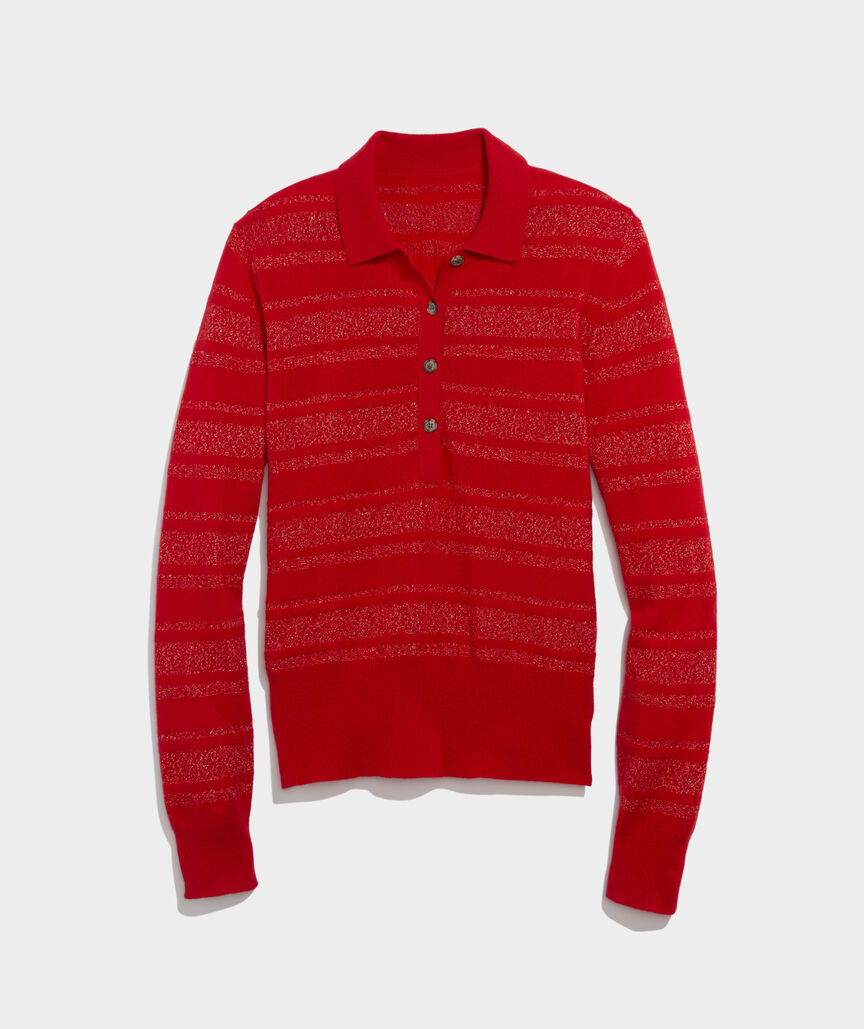 Cashmere Shine Stripe Polo Sweater