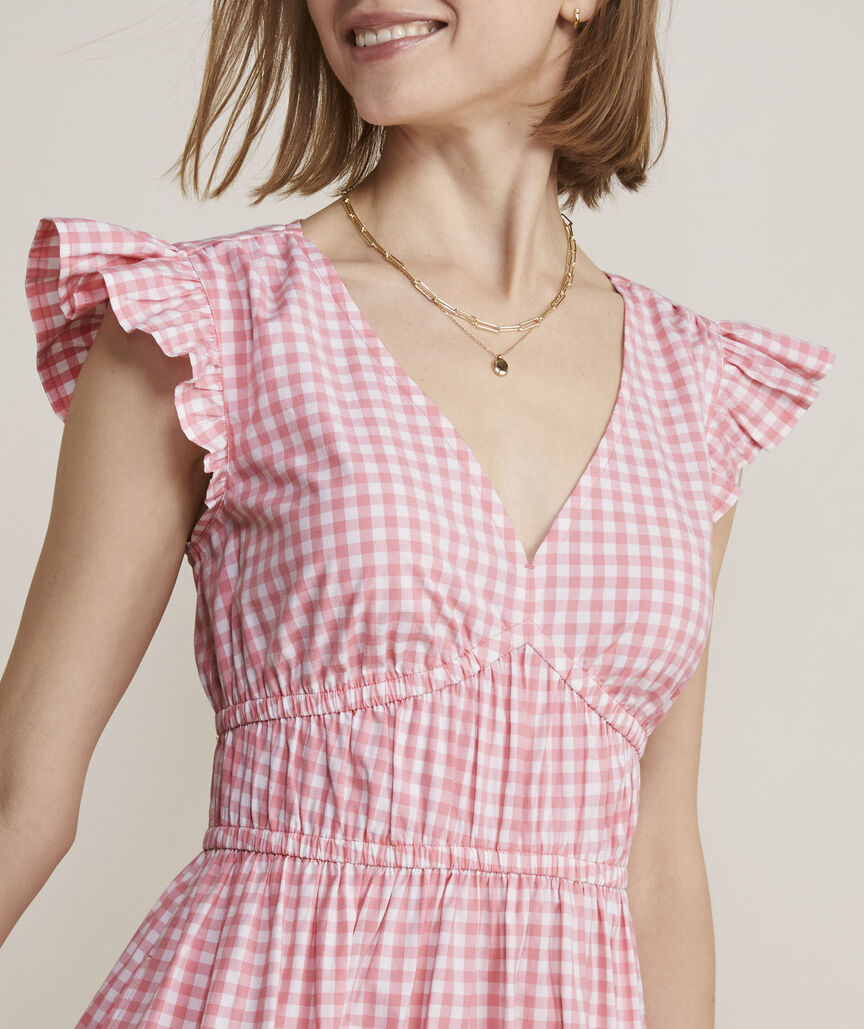 Marina Poplin Flutter-Sleeve Midi Dress