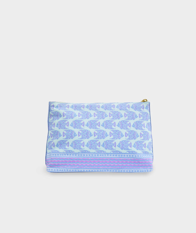 Block-Print Fish Washed Canvas Zip Pouch