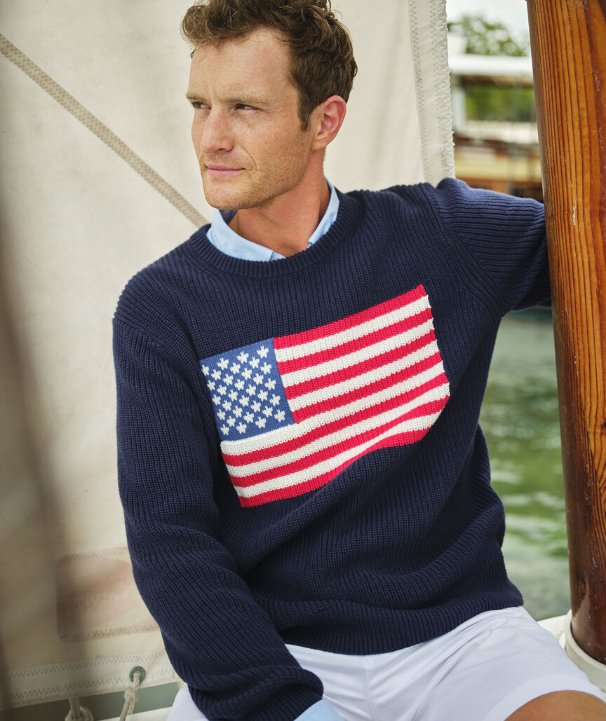 American Flag Cotton Crewneck Sweater
