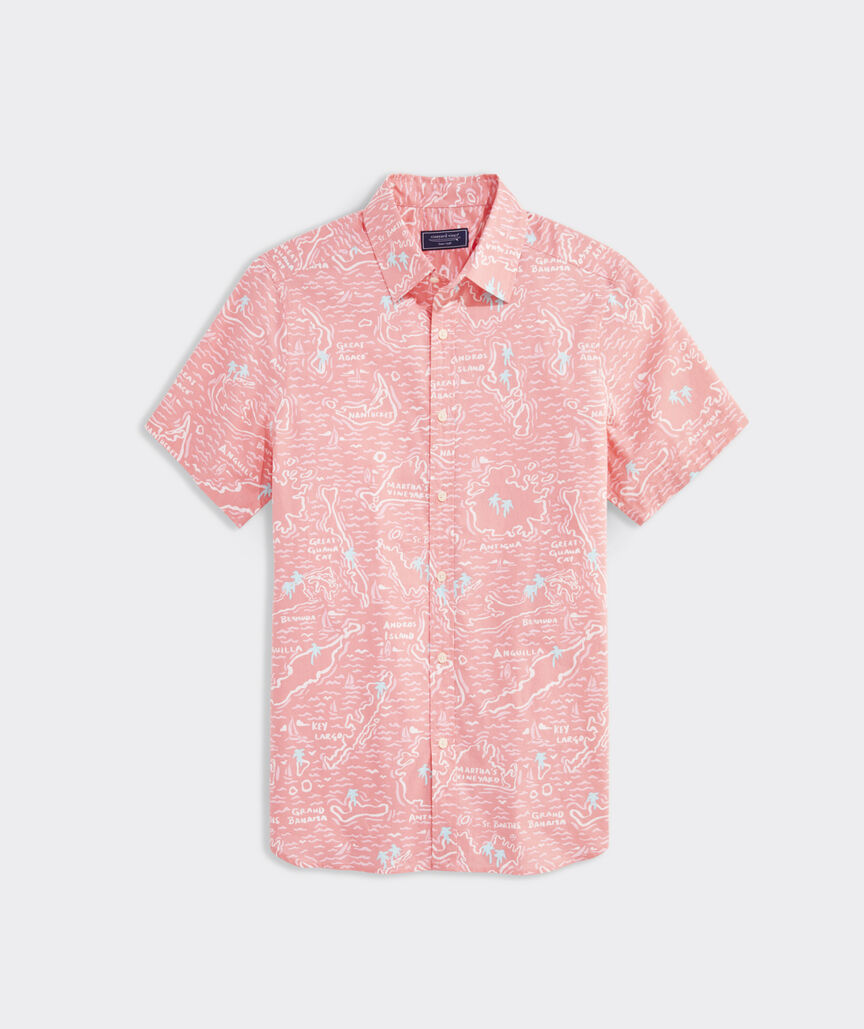 Cotton Short-Sleeve Island Maps Shirt