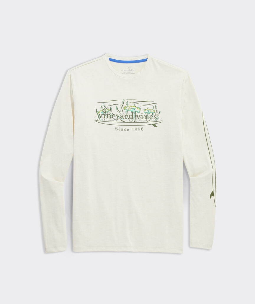 Coral and Fish Surf Logo Long-Sleeve Harbor Performance Tee