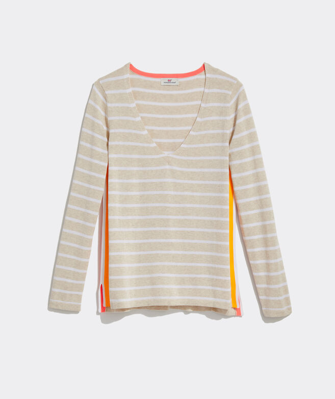 V-Neck Striped Pop Sweater