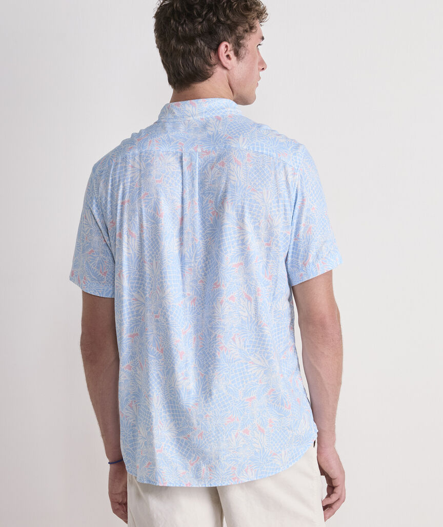 Tropical Pineapples Linen Blend Short-Sleeve Shirt