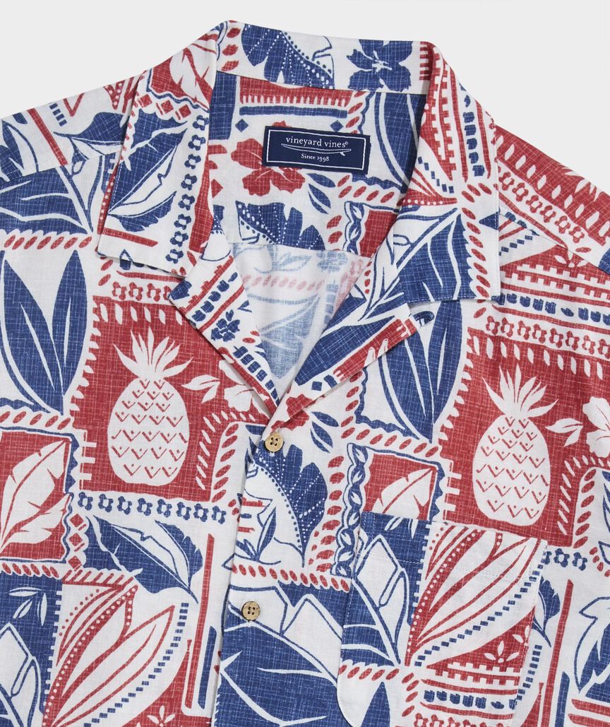 Waikiki Woodblock Linen Blend Short-Sleeve Cabana Shirt