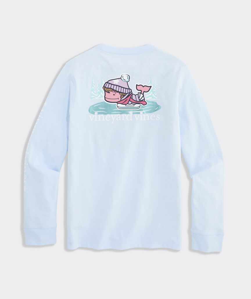 OUTLET Girls' Figure Skating Whale Long-Sleeve Pocket Tee
