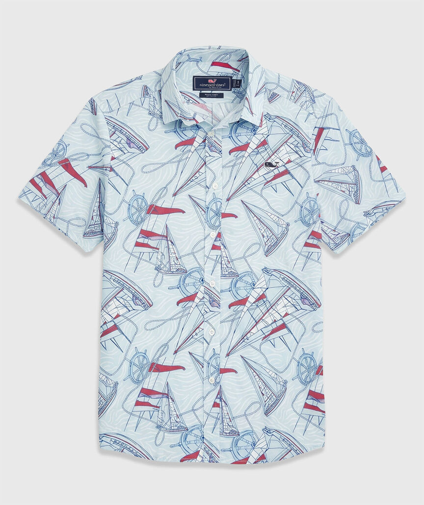 OUTLET Boys' Poplin Short-Sleeve Rope Sailing Shirt
