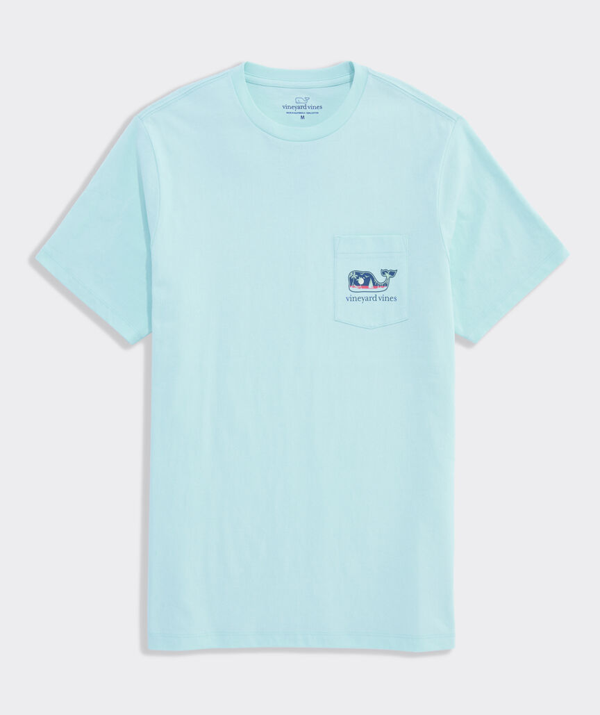 Palm Tree Boat Scenic Whale Short-Sleeve Pocket Tee
