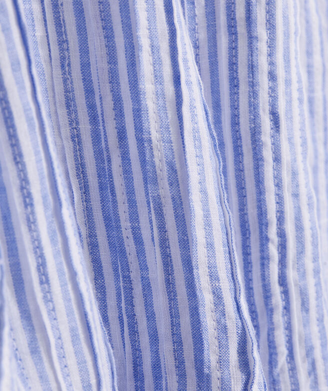 Striped Pintuck Flutter-Sleeve Dress