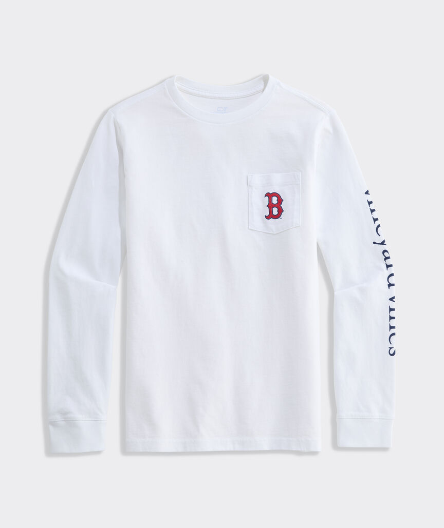 Kids' Boston Red Sox Long-Sleeve Sticker Whale Fill Pocket T-Shirt